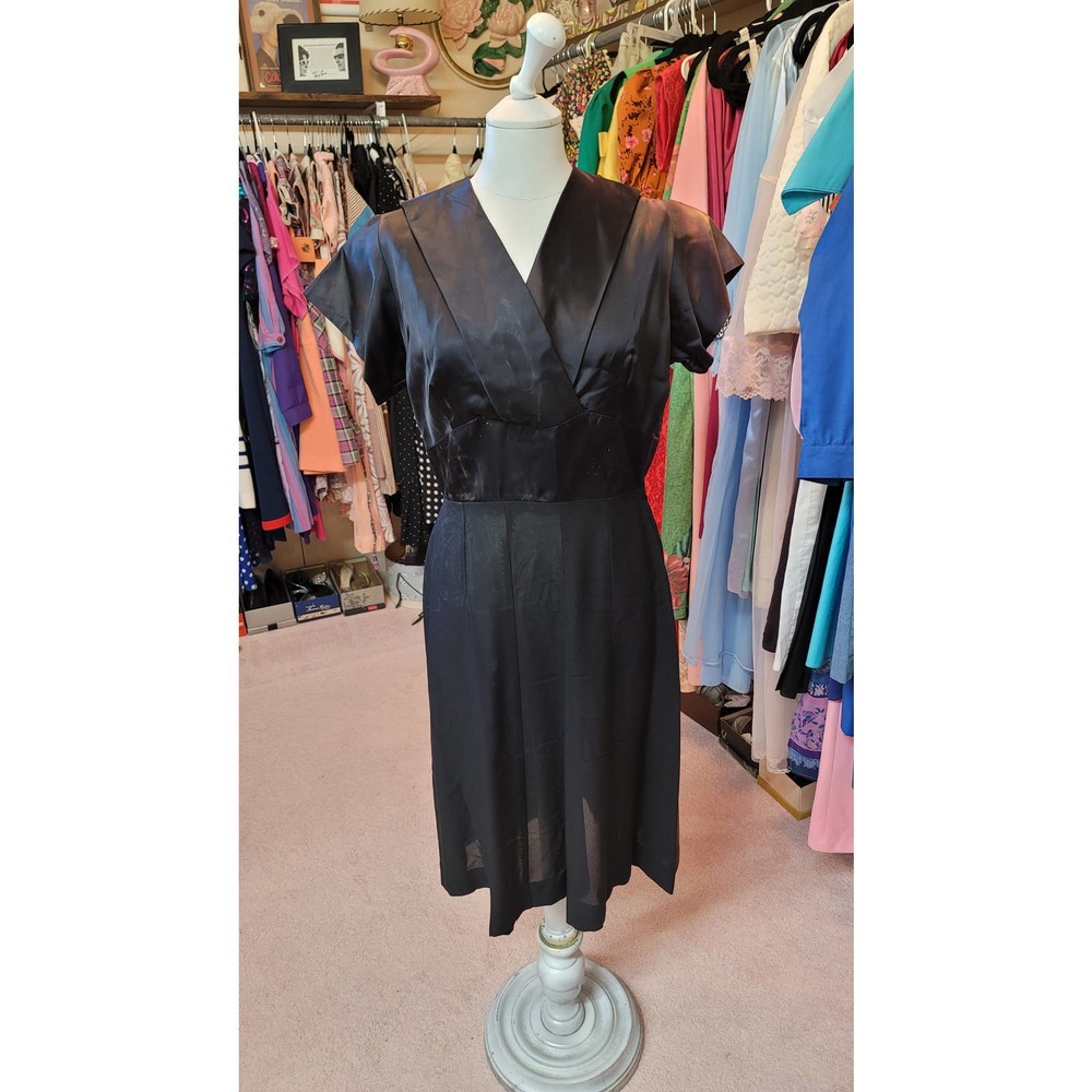 S/M vintage faded black satin dress AS IS